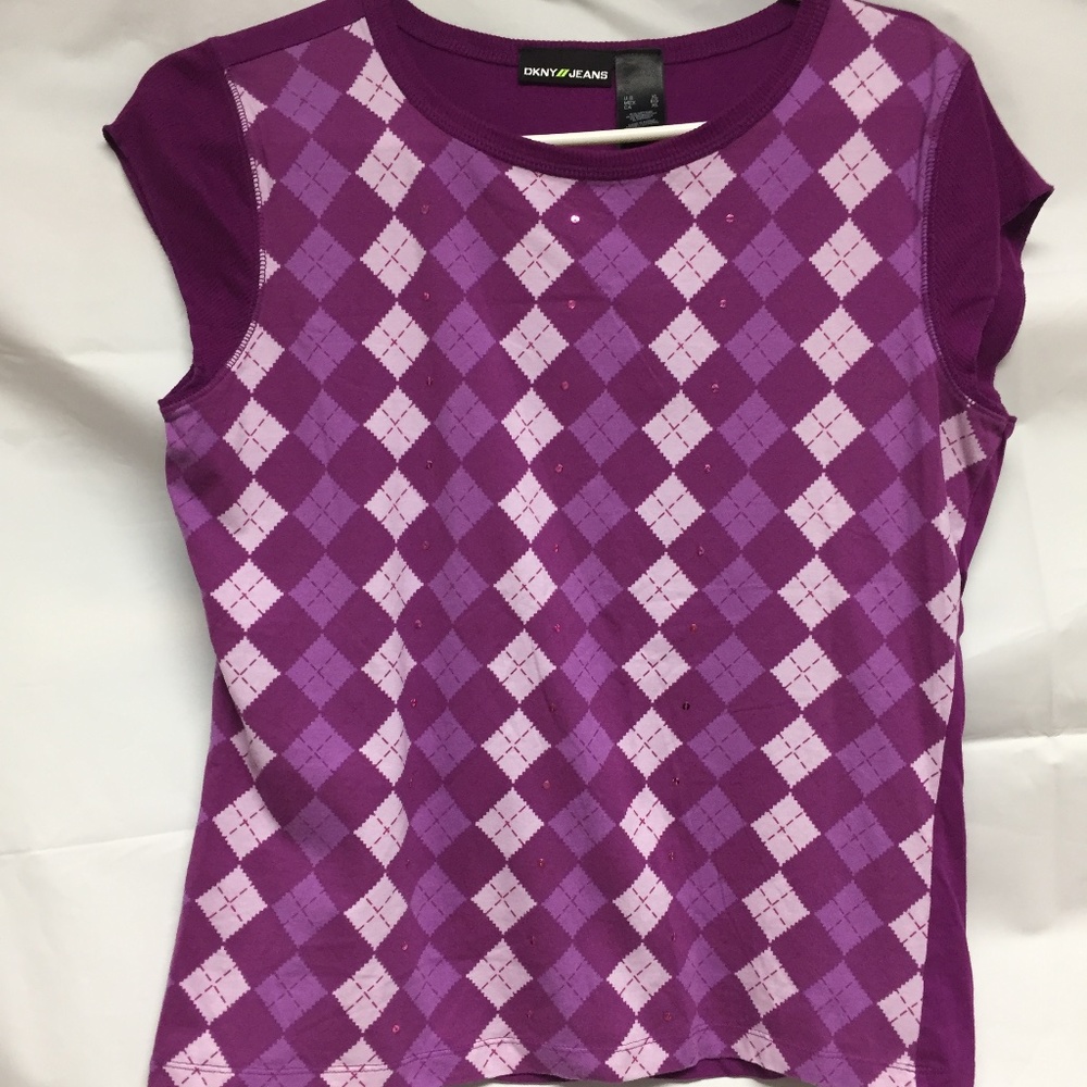 Vintage DKNY Jeans XL Purple Cap Sleeve Shirt